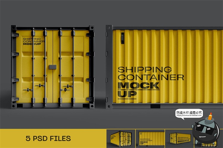 图片[1]-集装箱货柜铁皮柜子外观图案智能贴图效果展示样机PSD模板PS素材-设计猿