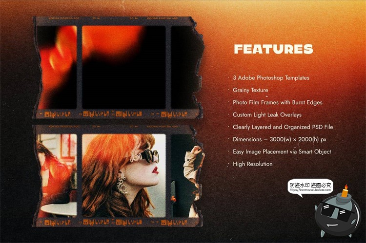 图片[4]-复古做旧漏光烧焦燃烧摄影胶卷胶片灰烬纹理边缘样机PSD模板素材-设计猿