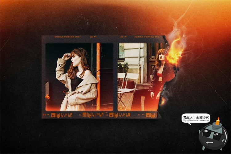 复古做旧漏光烧焦燃烧摄影胶卷胶片灰烬纹理边缘样机PSD模板素材-设计猿