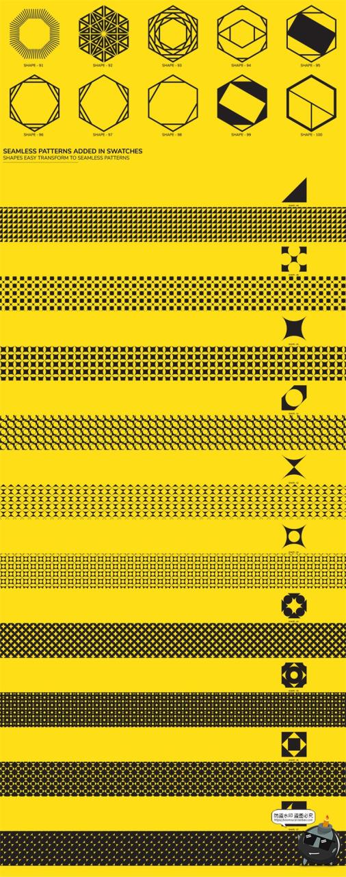 潮流未来派几何圆形抽象形状图形无缝拼接图案AI矢量PNG免抠素材-设计猿