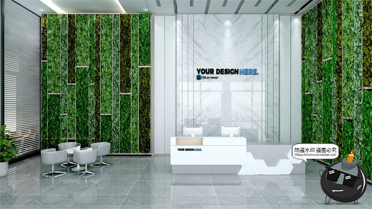 图片[1]-前台背景墙办公企业公司标志logo贴图样机效果展示PSD模板素材-设计猿