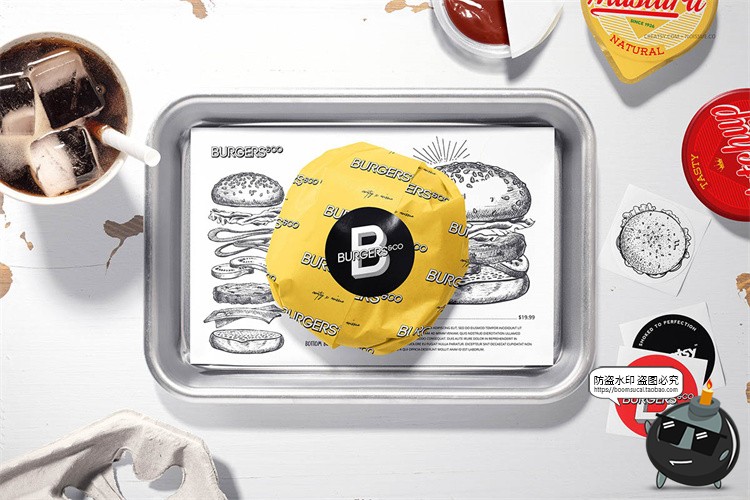 图片[3]-手工汉堡牛肉堡食品安全纸防油纸包装效果展示样机PSD模板PS素材-设计猿