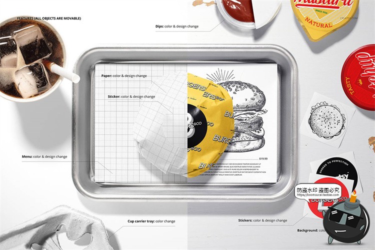 图片[4]-手工汉堡牛肉堡食品安全纸防油纸包装效果展示样机PSD模板PS素材-设计猿