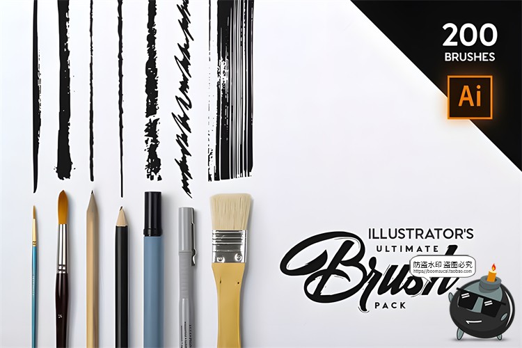 图片[1]-AI画笔组合集！木炭铅笔马克笔水彩书法笔插画师套装AI矢量笔刷-设计猿