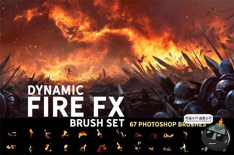 图片[1]-火焰燃烧火花特效画笔PS brush笔触ABR格式修图后期合成PS笔刷-设计猿