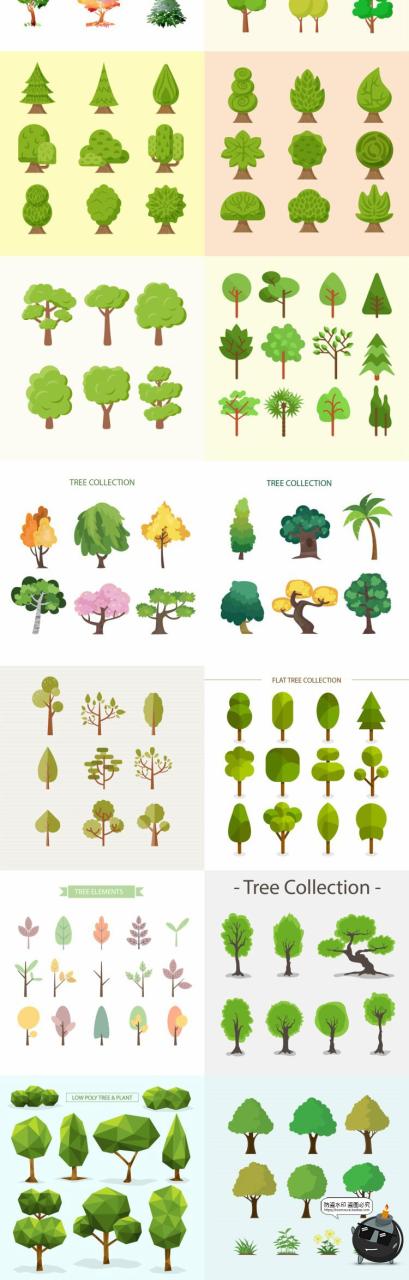 手绘卡通林地自然树木大树小树苗游戏风扁平装饰插画AI矢量素材-设计猿