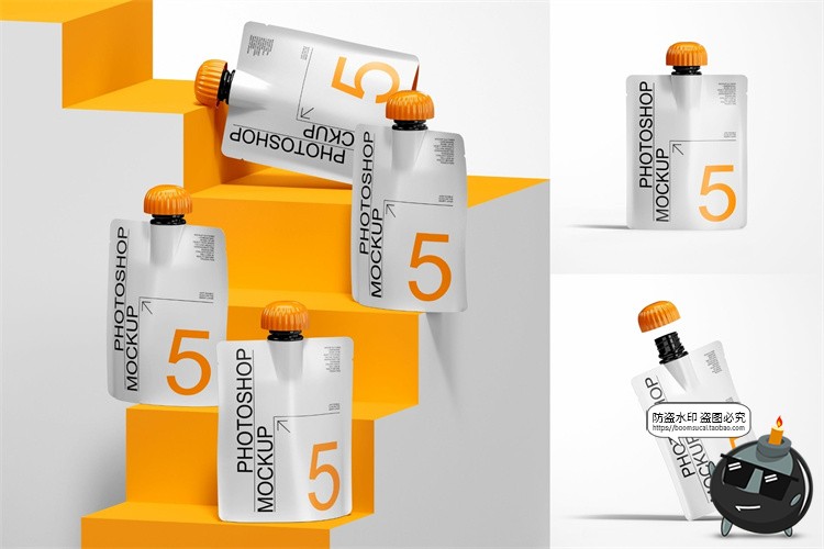 图片[1]-铝箔自立袋豆浆饮料液体吸嘴袋产品包装PSD模板智能贴图样机素材-设计猿