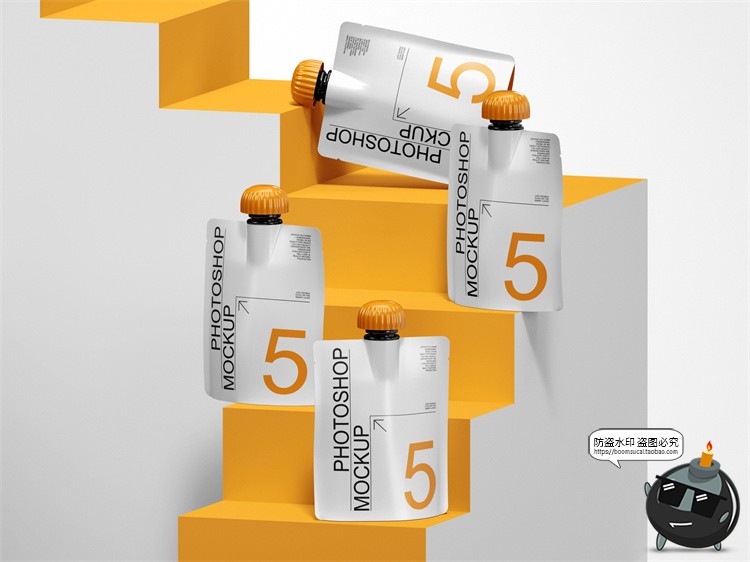 图片[3]-铝箔自立袋豆浆饮料液体吸嘴袋产品包装PSD模板智能贴图样机素材-设计猿