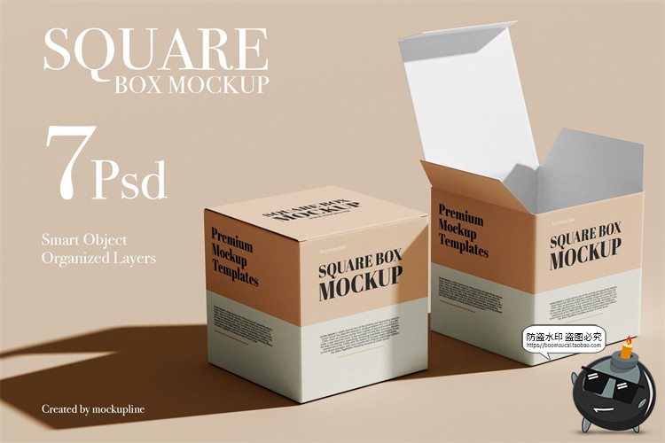 图片[1]-多角度正方形纸盒产品包装盒智能贴图样机效果展示PSD模板PS素材-设计猿
