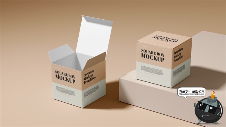 多角度正方形纸盒产品包装盒智能贴图样机效果展示PSD模板PS素材-设计猿