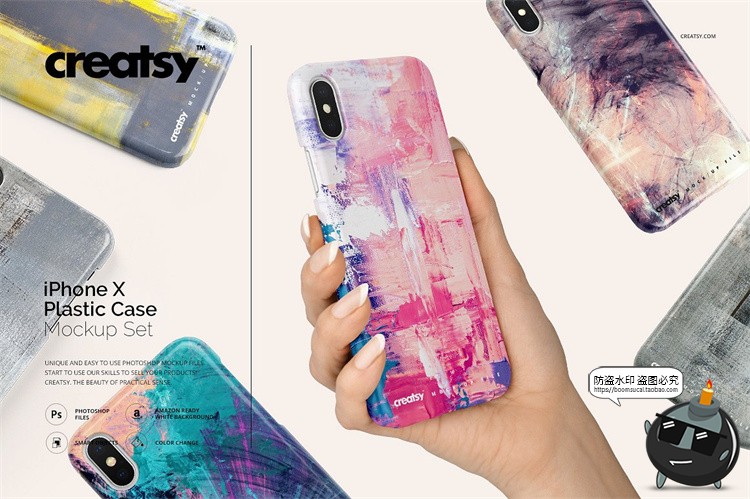 图片[1]-苹果iPhone X手机壳塑料半包硬壳材质mockups保护壳PSD样机PS素材-设计猿