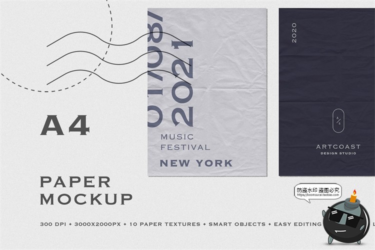 图片[1]-A4褶皱海报纸张模拟效果展示样机mockup智能贴图PSD模版PS素材-设计猿
