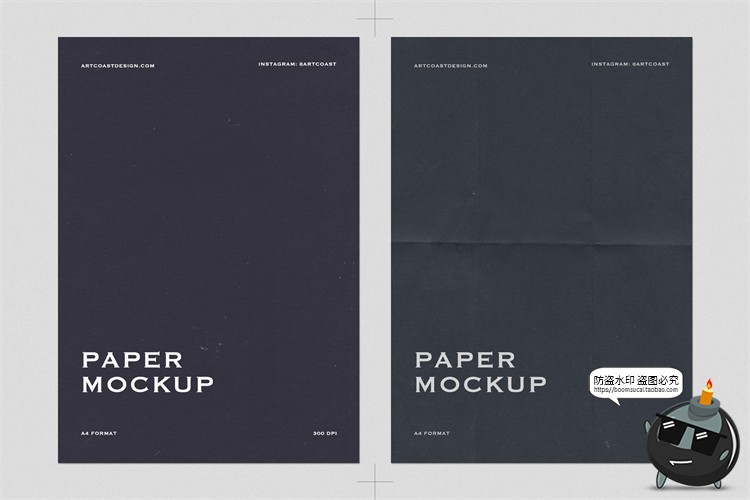 A4褶皱海报纸张模拟效果展示样机mockup智能贴图PSD模版PS素材-设计猿