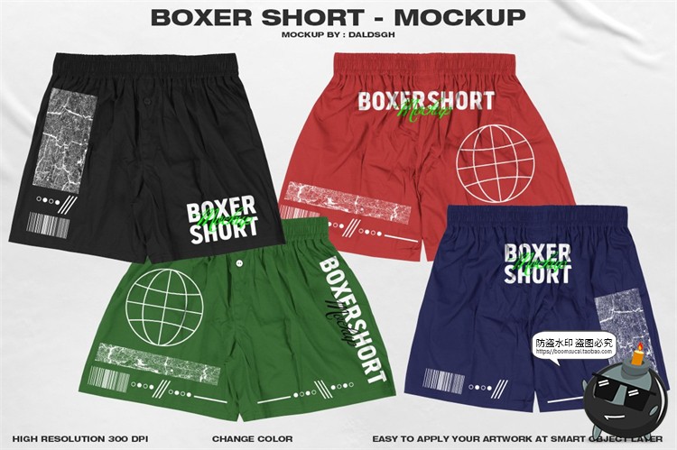 图片[1]-潮牌平角短裤宽松内裤智能贴图效果展示样机PSD分层模板PS素材-设计猿