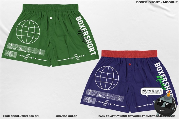 图片[3]-潮牌平角短裤宽松内裤智能贴图效果展示样机PSD分层模板PS素材-设计猿