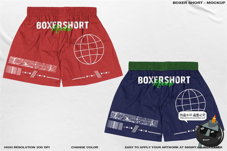 图片[6]-潮牌平角短裤宽松内裤智能贴图效果展示样机PSD分层模板PS素材-设计猿