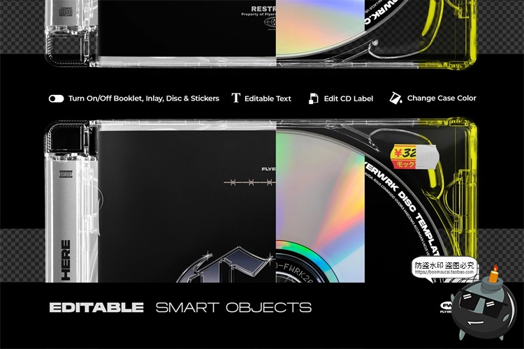 图片[4]-潮流质感CD光盘唱片专题专辑包装贴图效果展示样机PSD模板PS素材-设计猿