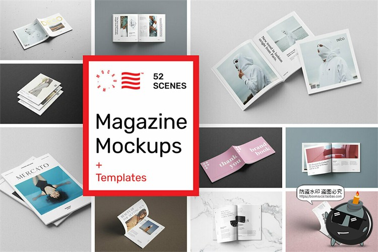 图片[1]-画册杂志书籍手册样机场景模拟效果mockup智能贴图PSD模版PS素材-设计猿