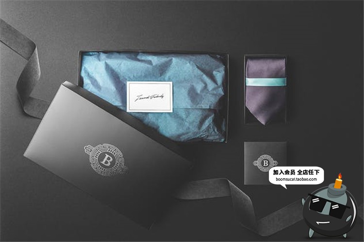 高雅气质黑色商务外包装礼品VI效果图礼物盒子PSD模板PS样机素材-设计猿