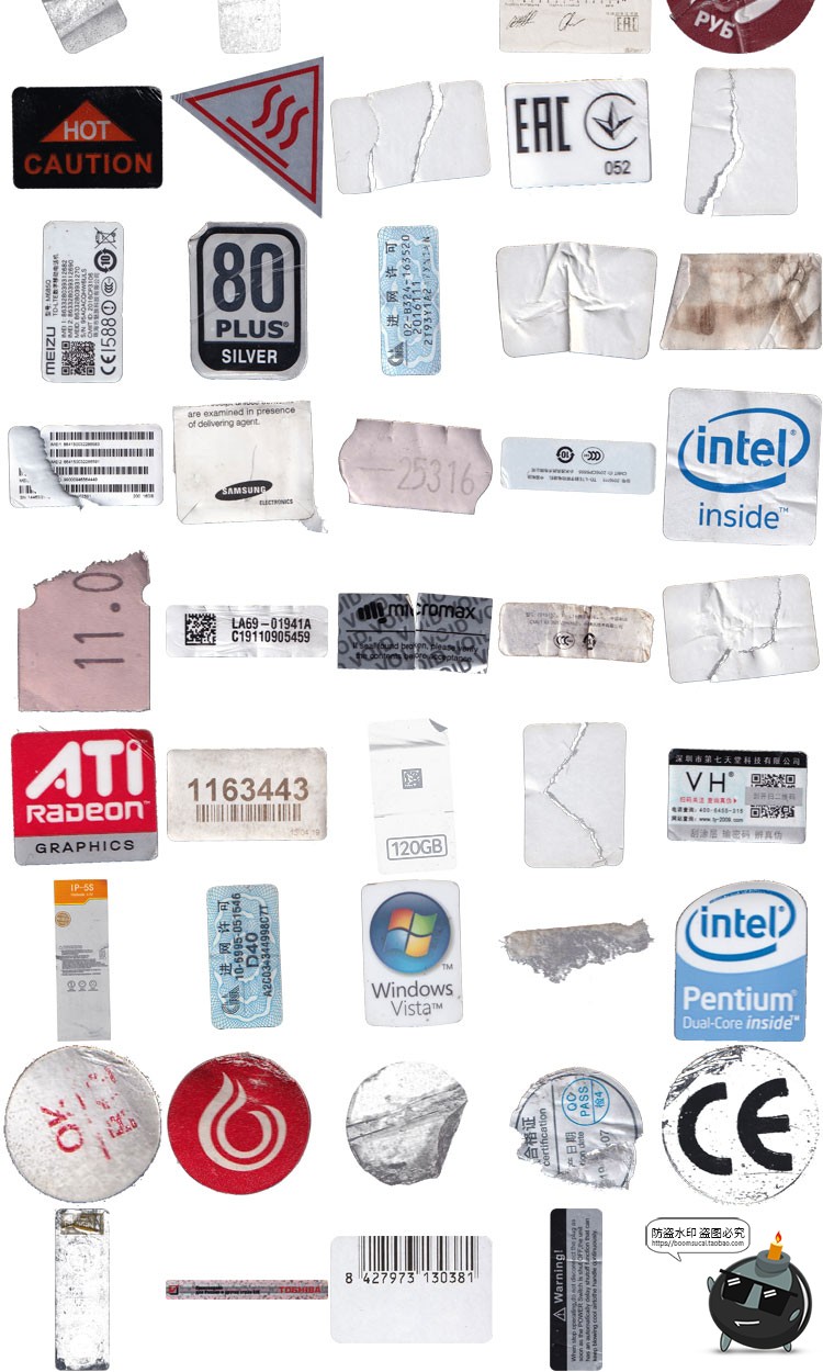 125款潮流复古做旧磨损破旧标签不干胶贴纸图片PNG免抠装饰素材-设计猿