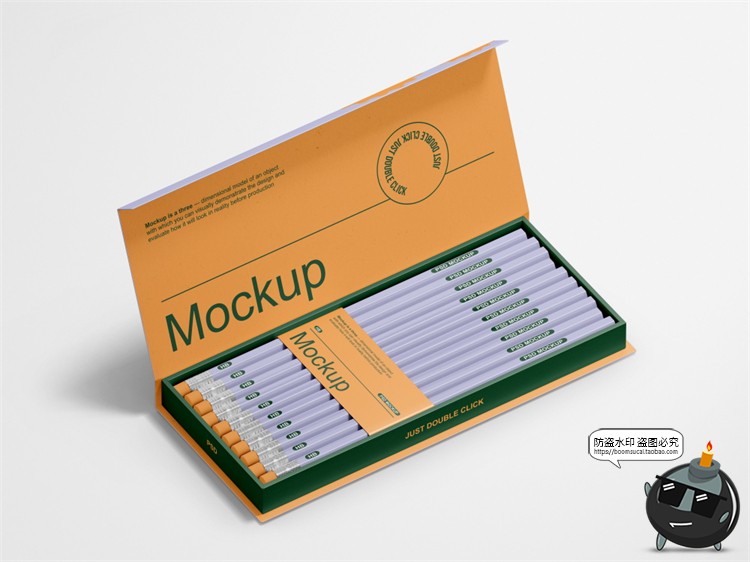 图片[1]-文创翻盖文具铅笔纸盒一盒子产品包装样机效果图展示PSD模板素材-设计猿