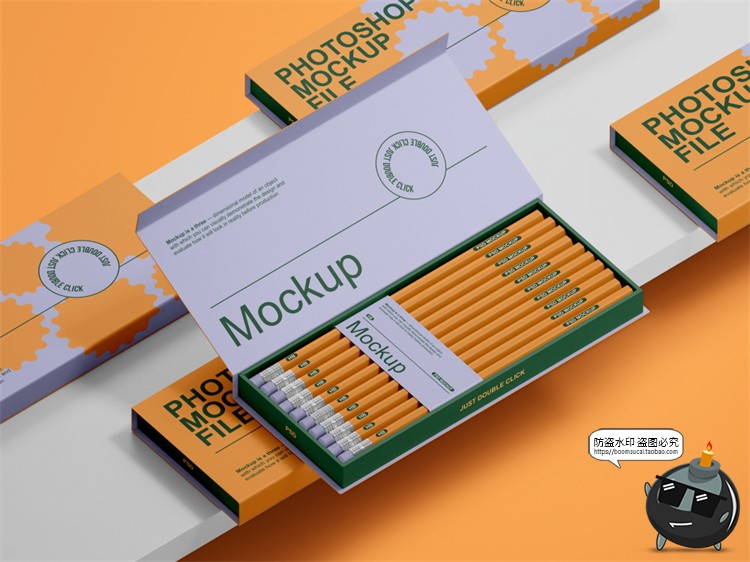 图片[3]-文创翻盖文具铅笔纸盒一盒子产品包装样机效果图展示PSD模板素材-设计猿