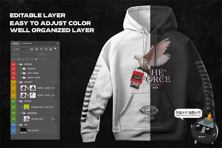 图片[2]-潮流潮牌连帽套衫卫衣上衣衣服贴图服饰样机效果展示PSD模板素材-设计猿