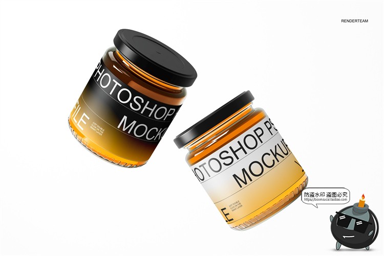图片[3]-透明玻璃蜂蜜果酱铁盖罐头瓶子包装样机PSD模板贴图效果展示素材-设计猿