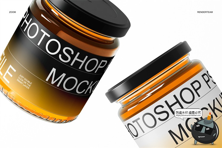 图片[4]-透明玻璃蜂蜜果酱铁盖罐头瓶子包装样机PSD模板贴图效果展示素材-设计猿