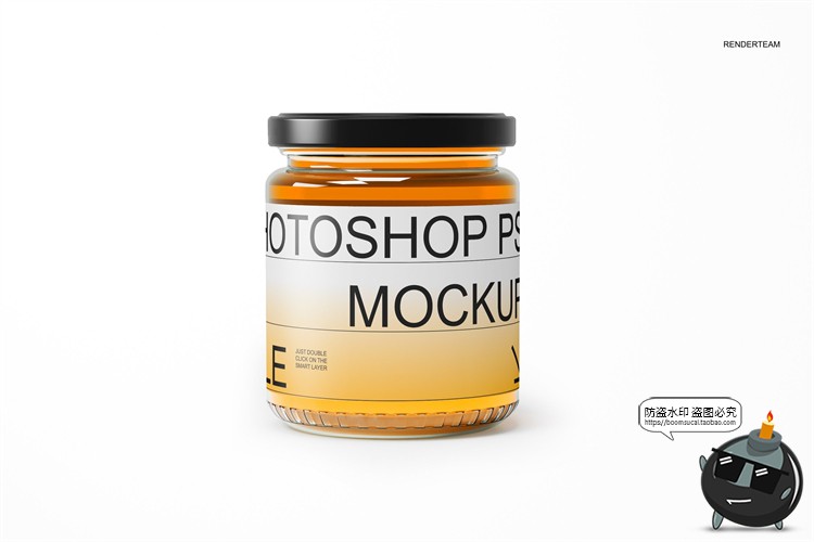 图片[5]-透明玻璃蜂蜜果酱铁盖罐头瓶子包装样机PSD模板贴图效果展示素材-设计猿