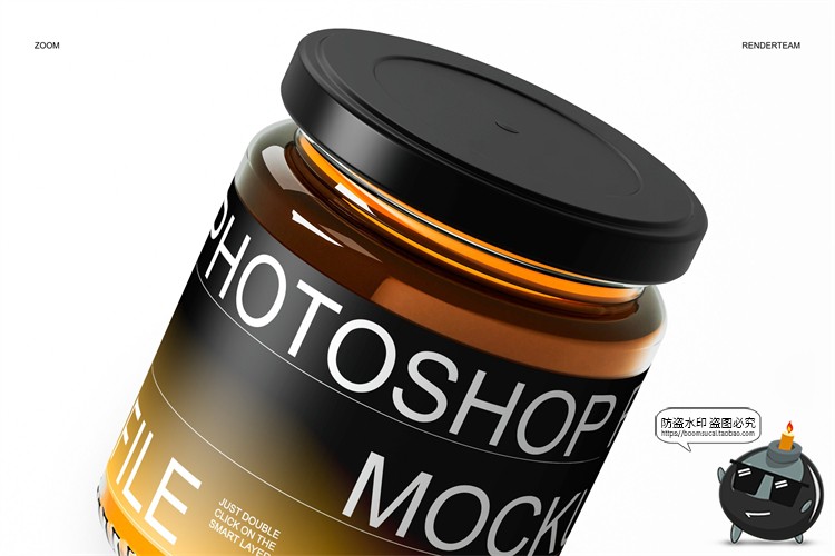 透明玻璃蜂蜜果酱铁盖罐头瓶子包装样机PSD模板贴图效果展示素材-设计猿