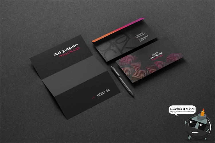 图片[6]-黑色沉稳商务提案样机办公文具名片本子板夹信封纸张PSD模板素材-设计猿