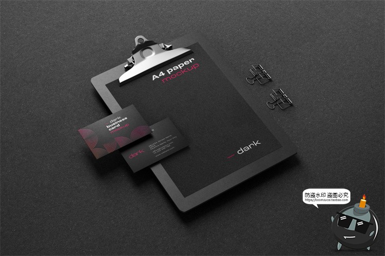 图片[7]-黑色沉稳商务提案样机办公文具名片本子板夹信封纸张PSD模板素材-设计猿