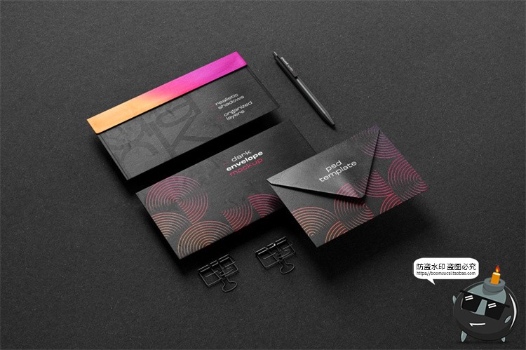 图片[10]-黑色沉稳商务提案样机办公文具名片本子板夹信封纸张PSD模板素材-设计猿