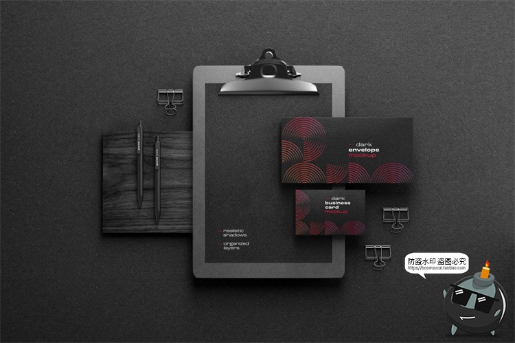 图片[11]-黑色沉稳商务提案样机办公文具名片本子板夹信封纸张PSD模板素材-设计猿
