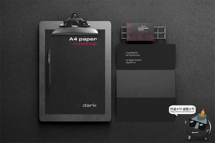 图片[12]-黑色沉稳商务提案样机办公文具名片本子板夹信封纸张PSD模板素材-设计猿