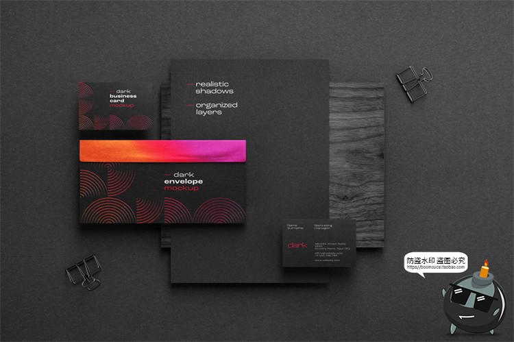 图片[15]-黑色沉稳商务提案样机办公文具名片本子板夹信封纸张PSD模板素材-设计猿