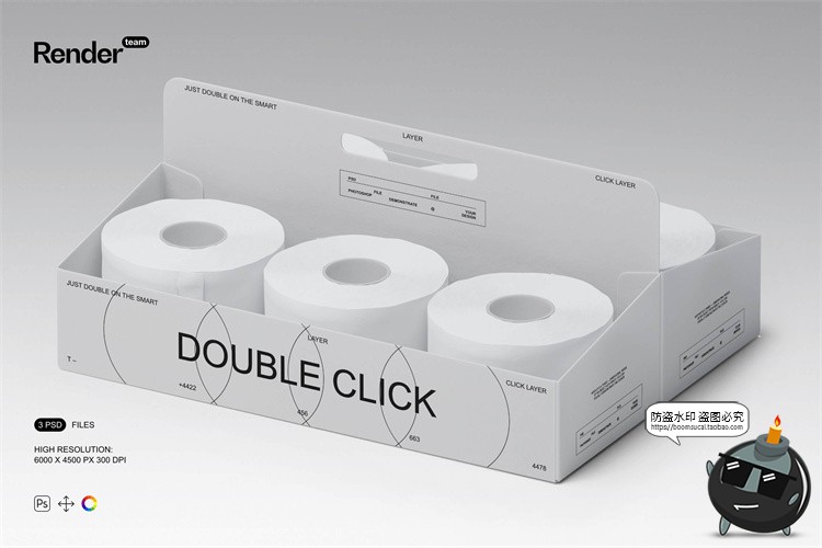 图片[1]-潮流卷筒纸卫生纸厕纸圆形纸巾组合产品包装贴图样机PSD模板素材-设计猿