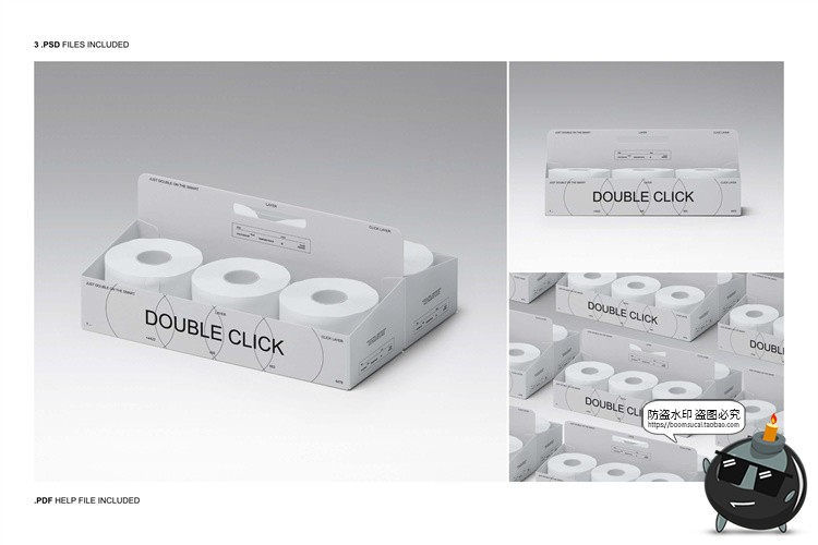 图片[2]-潮流卷筒纸卫生纸厕纸圆形纸巾组合产品包装贴图样机PSD模板素材-设计猿