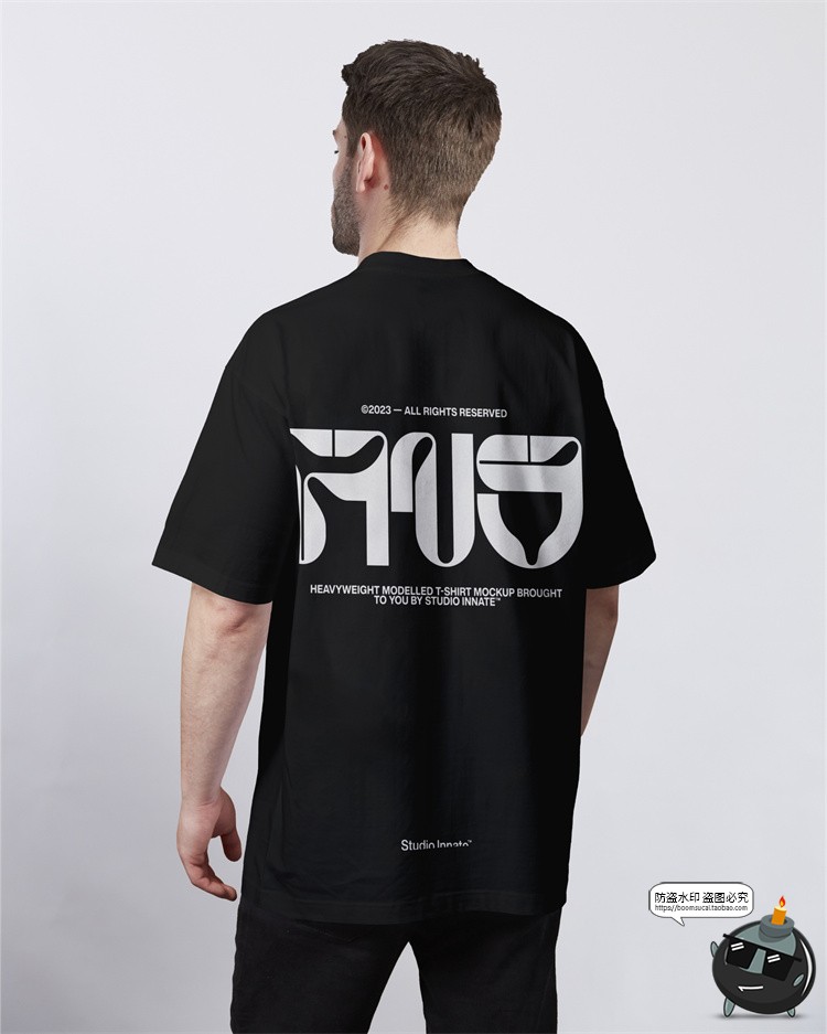 图片[3]-宽松大码男士T恤短袖上衣模特正面反面印花贴图展示PSD样机PS素材-设计猿