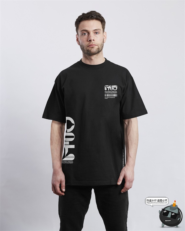 图片[5]-宽松大码男士T恤短袖上衣模特正面反面印花贴图展示PSD样机PS素材-设计猿