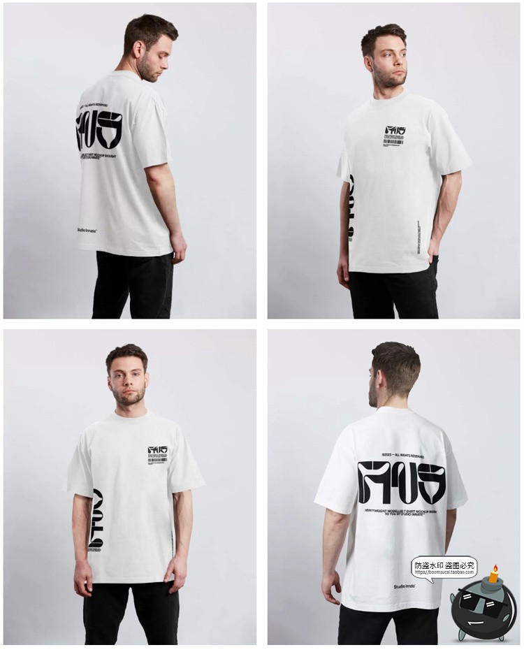 图片[6]-宽松大码男士T恤短袖上衣模特正面反面印花贴图展示PSD样机PS素材-设计猿