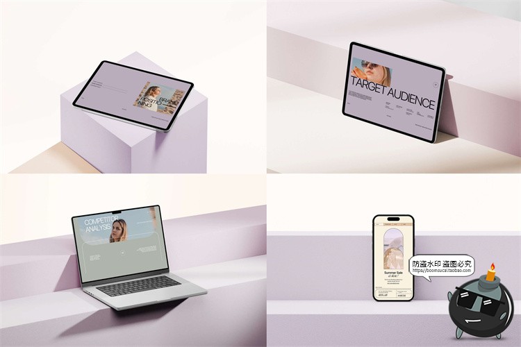 图片[1]-手机平板笔记本电脑智能设备简约场景展台展示效果图样机PSD素材-设计猿