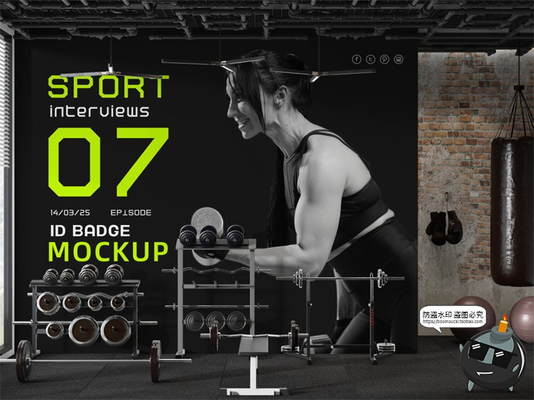图片[11]-健身房体育运动品牌哑铃VI提案作品海报展示贴图样机PSD模板素材-设计猿