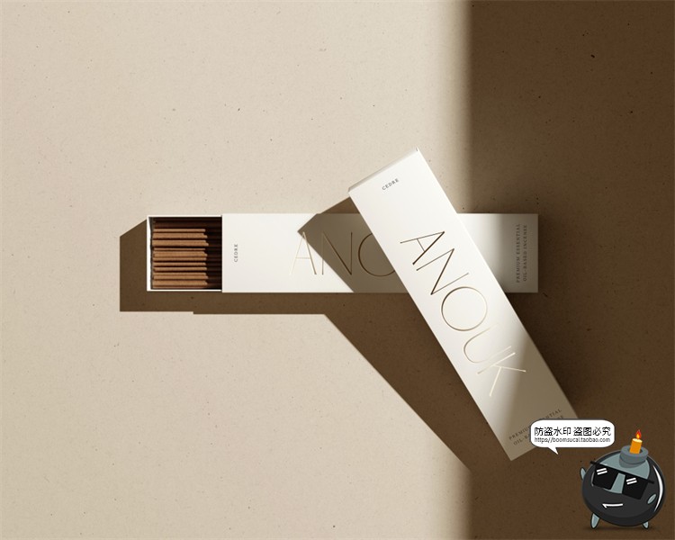 沉香檀香熏香礼盒产品包装抽拉盒贴图展示效果PSD模板样机PS素材-设计猿