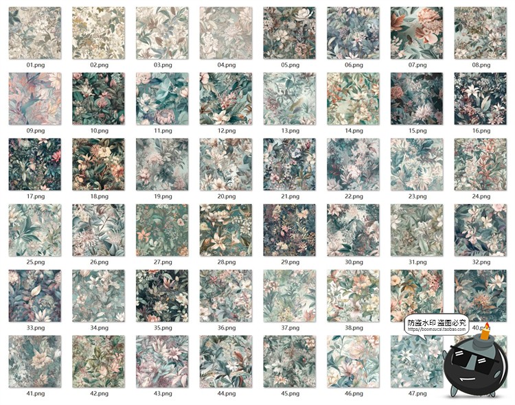 森系底纹复古宫廷植物花卉图案包装背景印花平铺底纹JPG图片素材-设计猿