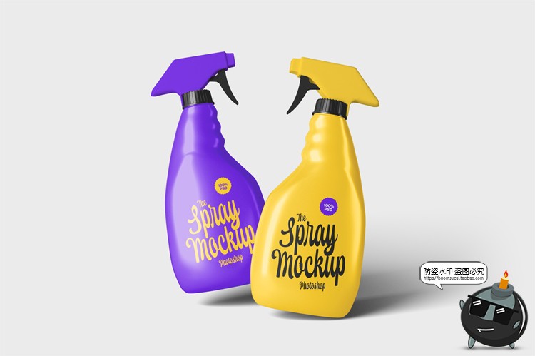 图片[1]-清洁剂喷雾瓶去污去油厨房洗洁精用品贴图包装样机PSD模板PS素材-设计猿