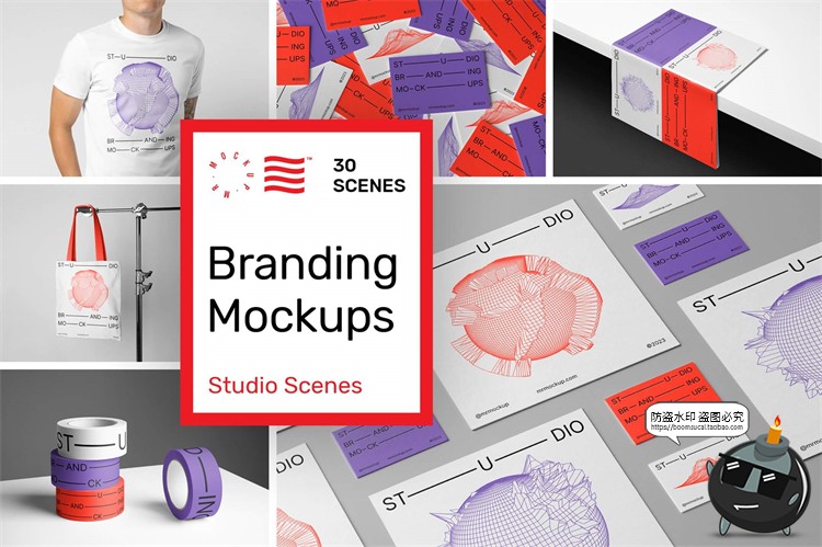 图片[1]-创意品牌vi应用名片拎袋文具文创周边作品贴图样机PSD模板PS素材-设计猿