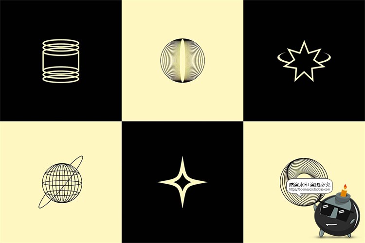 Y2K复古时尚几何图形装饰元素AI矢量PNG免扣PSD模板抽象平面素材-设计猿