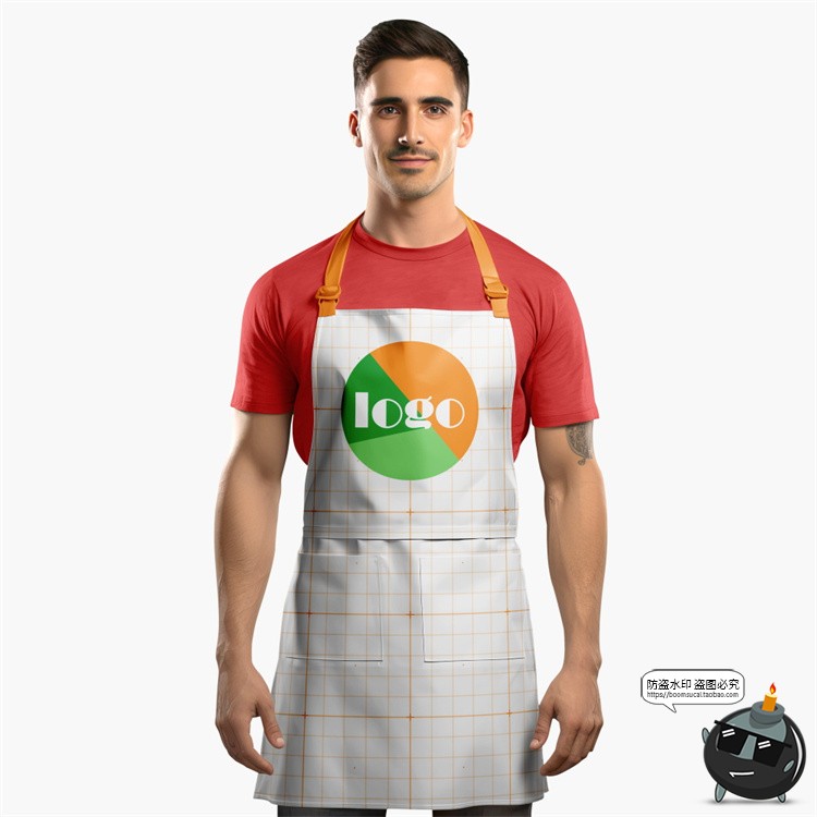 图片[3]-奶茶餐饮咖啡店厨房厨师围裙工作服模特展示效果样机PSD模板素材-设计猿